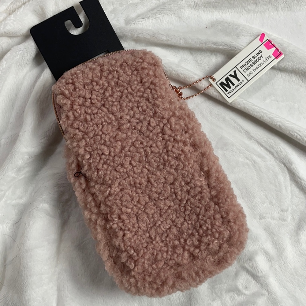MY Essentials Pink Sherpa Crossbody Phone Bag